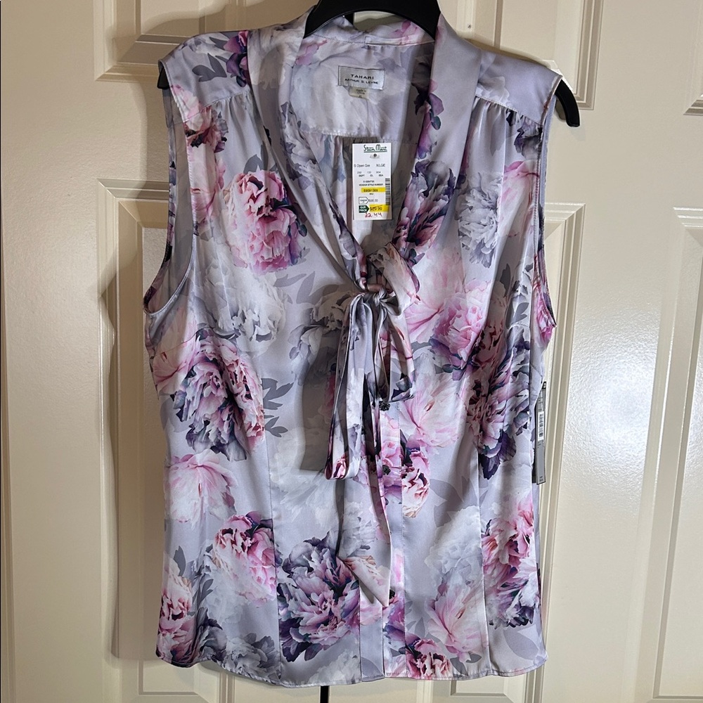 Tahari Floral Tie-Front Blouse in Pink and Purple